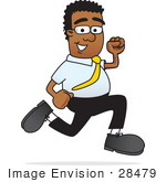 #28479 Clip Art Graphic Of A Geeky African American Businessman Cartoon Character Running
