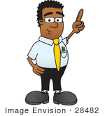 #28482 Clip Art Graphic Of A Geeky African American Businessman Cartoon Character Pointing Upwards