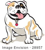#28957 Cartoon Clip Art Graphic Of A Sitting Bulldog Hanging His Tongue Out