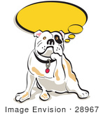#28967 Cartoon Clip Art Graphic Of A Thoughtful Bulldog Resting His Chin On His Paw