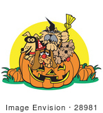 #28981 Cartoon Clip Art Graphic Of A Dogs Inside A Pumpkin On Halloween