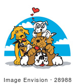 #28988 Cartoon Clip Art Graphic Of A Dogs Piling On Top Of A St Bernard