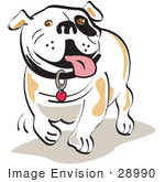 #28990 Cartoon Clip Art Graphic Of A Happy Bulldog Walking And Hanging His Tongue Out