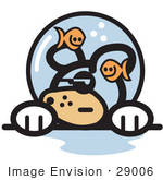 #29006 Royalty-Free Cartoon Clip Art Of A Grumpy Dog With Fish Making Fun Of Him In A Fishbowl Stuck On His Head