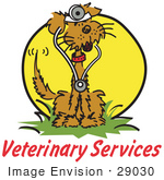 #29030 Royalty-Free Cartoon Clip Art Of &Quot;Veterinary Services&Quot; Text Under A Brown Dog Wearing A Stethoscope