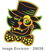#29038 Royalty-Free Cartoon Clip Art Of A Black Cat Wearing A Hat And A Bow And A Monacle Over His Eye