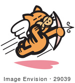 #29039 Royalty-Free Cartoon Clip Art Of An Orange Cat Flying Like Cupid And Shooting Arrows With A Bow On Valentine’S Day