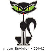 #29042 Royalty-Free Cartoon Clip Art Of A Black Siamese Cat With Big Green Eyes