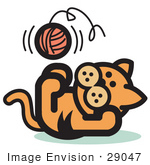 #29047 Royalty-Free Cartoon Clip Art Of A Cute Ginger Kitten Lying On His Back And Throwing A Ball Of Yarn Up In The Air While Playing