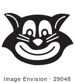 #29048 Royalty-Free Black And White Cartoon Clip Art Of A Evil Black Cat Grinning