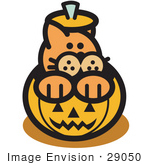 #29050 Royalty-Free Cartoon Clip Art Of An Orange Cat Inside A Halloween Pumpkin