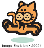 #29054 Royalty-Free Cartoon Clip Art Of An Orange Cat Running And Looking Back