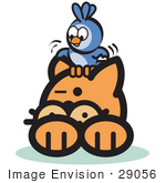 #29056 Royalty-Free Cartoon Clip Art Of A Brave Bluebird Sitting On An Orange Cat’S Head And Teasing Him