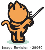 #29060 Royalty-Free Cartoon Clip Art Of An Orange Cat Standing On His Hind Legs And Using A Pointer Stick To Point Something Out Or Using A Wand To Conduct An Orchestra