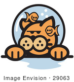 #29063 Royalty-Free Cartoon Clip Art Of A Grumpy Ginger Cat With Fish Making Fun Of Him In A Fishbowl Stuck On His Head