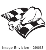 #29093 Royalty-Free Black And White Cartoon Clip Art Of A Tasty Chicken Drumstick On A Checkered Napkin