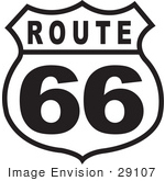 #29107 Royalty-Free Black And White Cartoon Clip Art Of A Route 66 Sign
