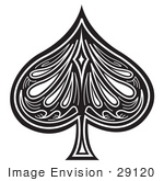 #29120 Royalty-Free Black And White Cartoon Clip Art Of A Black Spade On A Playing Card