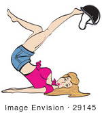 #29145 Royalty-Free Cartoon Clip Art Of A Sexy Woman With Dirty Blond Hair Lying On Her Back And Kicking Her Legs Up While Playing With A Helmet On Her Feet