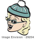 #29204 Royalty-Free Cartoon Clip Art Of A Jolly Blond Woman Wearing A Snow Cap And Sunglasses Singing Christmas Carols Retro