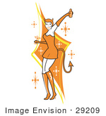#29209 Royalty-Free Cartoon Clip Art Of A Woman In A Tight Orange Dress Gloves And Tall Boots And Forked Devil Tail Dancing While Drinking At A Halloween Party