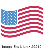#29210 Royalty-Free Cartoon Clip Art Of An American Flag With White Stars Over Blue And Rows Of Red And White Stripes