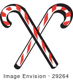 #29264 Royalty-Free Cartoon Clip Art Of Two Red And White Candy Canes