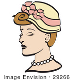 #29266 Royalty-Free Cartoon Clip Art Of A Pretty Young Woman Wearing A Hat With Flowers And A Pearl Necklace