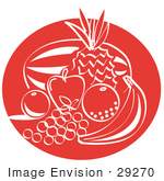 #29270 Royalty-Free Cartoon Clip Art Of A Fruit Still Life With A Watermelon Pineapple Apple Orange Lemon Grapes And Banana