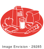 #29285 Royalty-Free Cartoon Clip Art Of Eggs Apple Carton Of Milk Glass Of Milk Sliced Bread And A Carrot