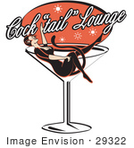 #29322 Royalty-Free Cartoon Clip Art Of A Woman In A Cat Costume Lying In A Giant Martini Glass At A Cocktail Lounge