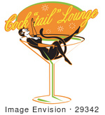 #29342 Royalty-Free Cartoon Clip Art Of A Woman In A Cat Costume Lying In A Giant Martini Glass At A Cocktail Lounge
