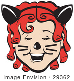 #29362 Royalty-Free Cartoon Clip Art Of A Pretty Red Curly Red Haired Girl Wearing A Headband With Cat Ears Her Nose Painted And Cheeks With Whiskers Laughing On Halloween