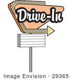 #29365 Royalty-Free Cartoon Clip Art Of A Vintage Tan Drive In Sign With An Arrow
