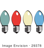 #29378 Royalty-Free Cartoon Clip Art Of Four Colorful Christmas Lightbulbs