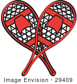 #29409 Royalty-Free Cartoon Clip Art Of A Pair Of Red Snowshoes Crossed
