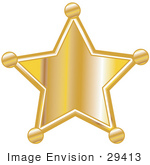 #29413 Royalty-Free Cartoon Clip Art Of A Golden Star Shaped Sheriff’S Badge