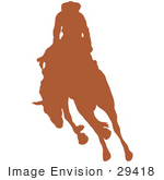 #29418 Royalty-Free Cartoon Clip Art Of A Brown Silhouette Of A Cowboy Riding A Bucking Bronco In A Rodeo