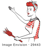 #29443 Royalty-Free Cartoon Clip Art Of A Happy Red Haired Housewife Or Maid Woman Wearing An Apron While Singing And Dancing And Using A Feather Duster
