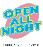 #29451 Royalty-Free Cartoon Clip Art Of A Vintage Open All Night Neon Sign