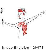 #29473 Royalty-Free Cartoon Clip Art Of A Happy Red Haired Housewife Wearing An Apron And Dancing With A Spatula While Singing