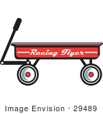 #29489 Royalty-Free Cartoon Clip Art Of A Red Pull Wagon