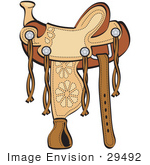#29492 Royalty-Free Cartoon Clip Art Of A Western Leather Saddle With Floral Accents