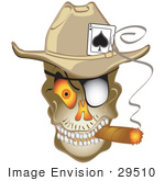 #29510 Royalty-Free Cartoon Clip Art Of An Evil Skeleton Cowboy With An Ace Of Spades In His Hat Smoking A Cigar
