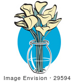 #29594 Royalty-Free Cartoon Clip Art Of A Bunch Of Cream Calla Lilies In A Clear Glass Vase Over A Blue Oval On Easter