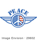 #29602 Royalty-Free Cartoon Clip Art Of An American Peace Symbol With Stars And Stripes And Wings Onthe Sides