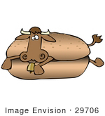 #29706 Clip Art Graphic Of An Unsuspecting Brown Cow Lying In The Center Of Hamburger Buns