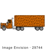 #29744 Clip Art Graphic Of An Orange Camo Big Rig Truck