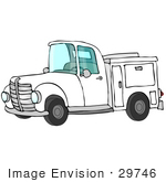 #29746 Clip Art Graphic Of A White Work Truck With Storage Compartments