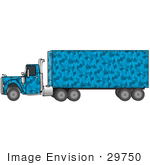 #29750 Clip Art Graphic Of A Blue Camo Semi Truck